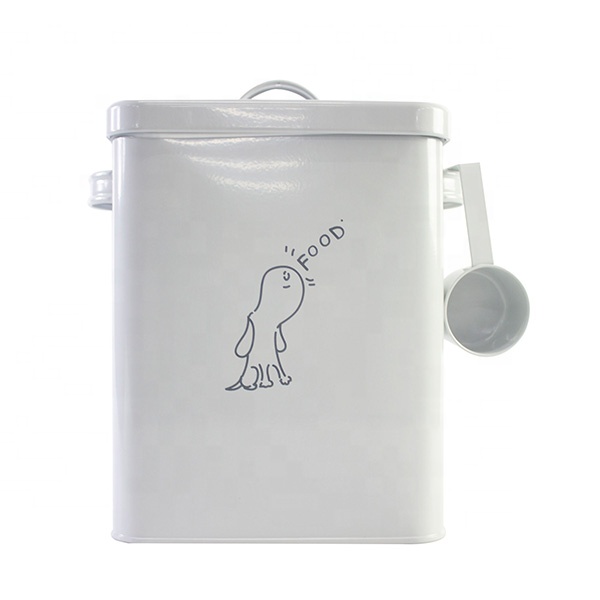 T037 hot sale gift storage bucket 2019 rice bucket metal laundry canister with scoop, pet food storage bin, cat dog food bin